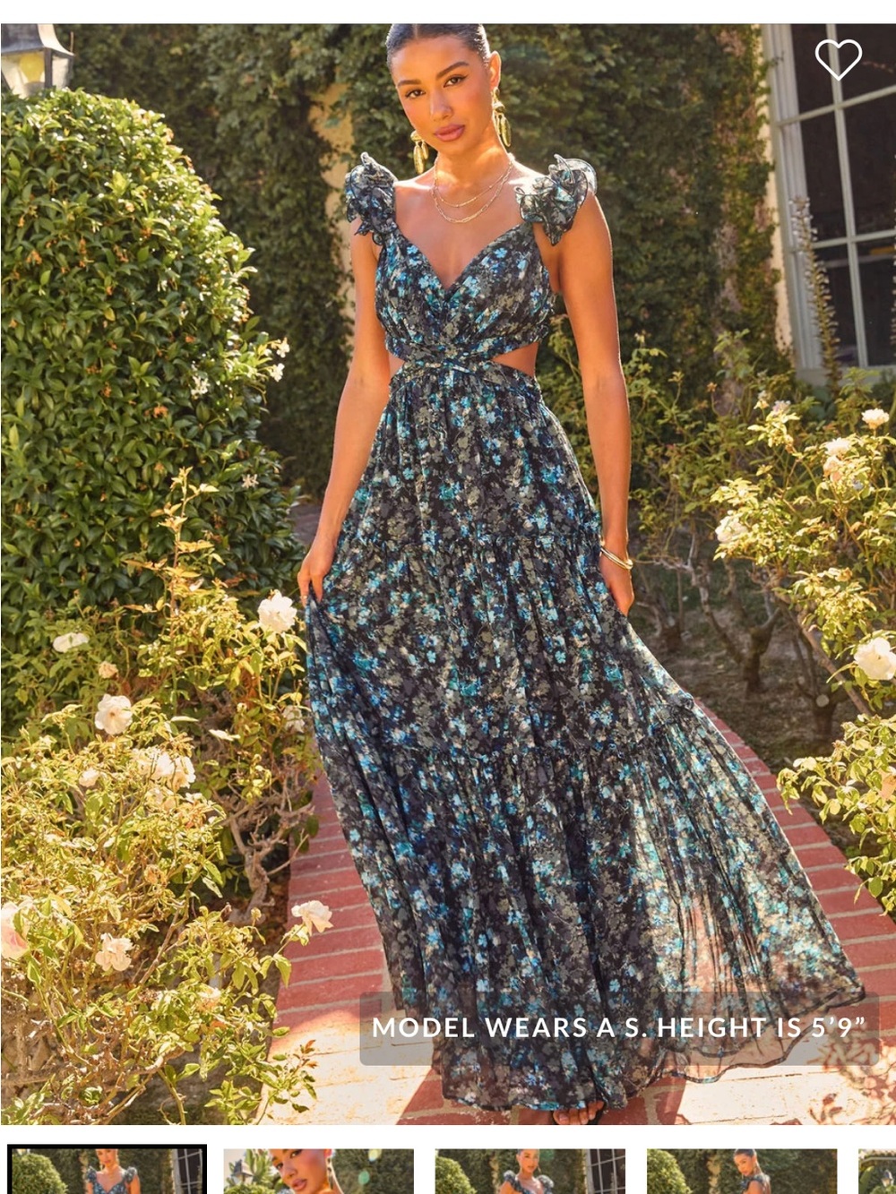 Vici Black and Teal Floral Maxi Dress with Cutouts